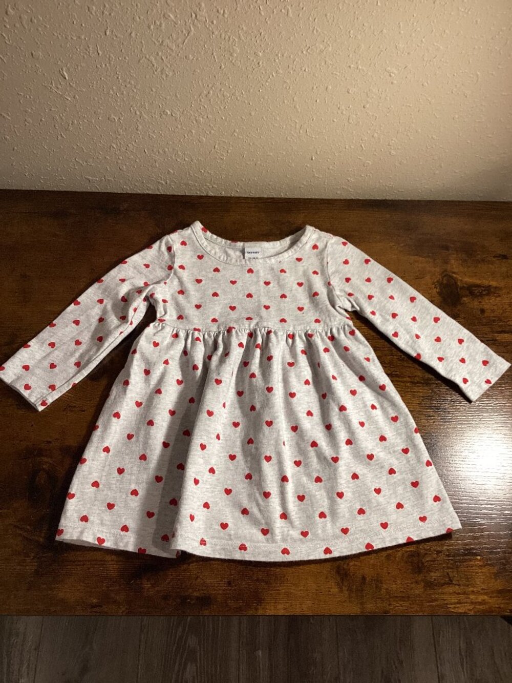 Old Navy Girls Gray Red Heart Print Long Sleeve Dress